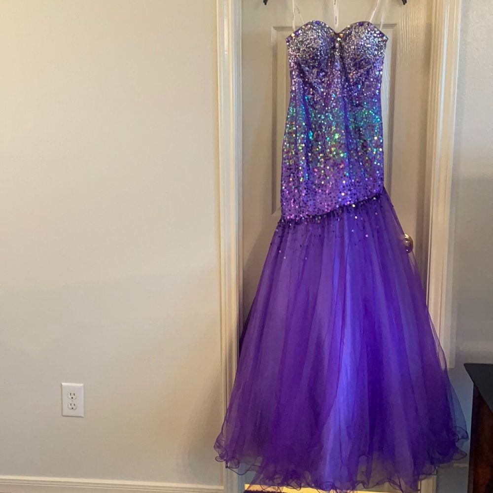 Purple mermaid sequin prom‎ dress